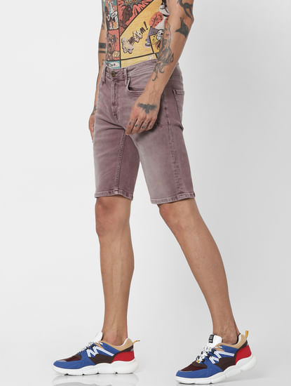Red Washed Low Rise Denim Shorts