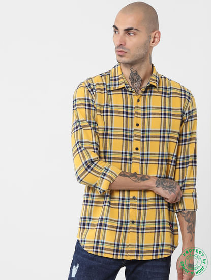 Yellow Check Full Sleeves Shirt