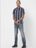 Blue Striped Half Sleeves Shirt_386870+6