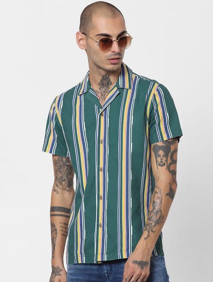 Green Striped Half Sleeves Shirt