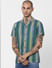 Green Striped Half Sleeves Shirt_386871+2