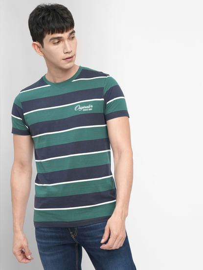 Green Striped Crew Neck T-shirt