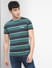 Green Striped Crew Neck T-shirt_399745+2