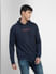 Navy Blue Logo Print Hooded Sweatshirt_399759+2