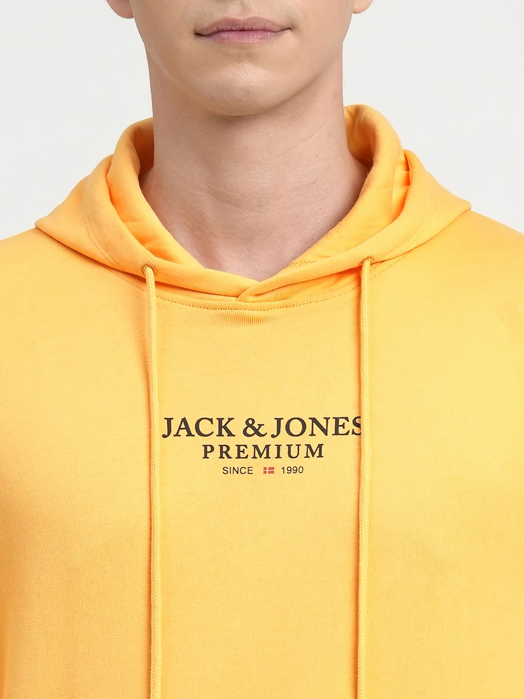 Yellow Logo Print Hooded Sweatshirt For Men JACK JONES