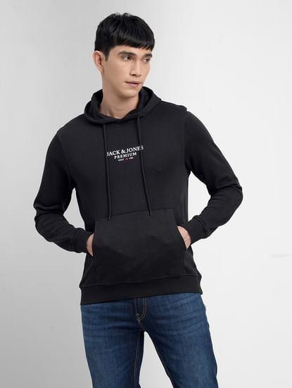 Black Logo Print Hooded Sweatshirt