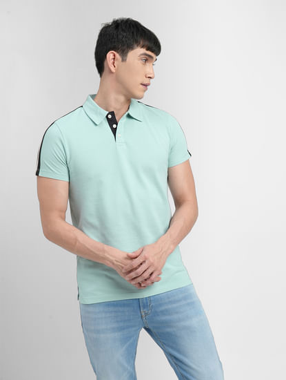 Turquoise Tape Detail Polo Neck T-shirt