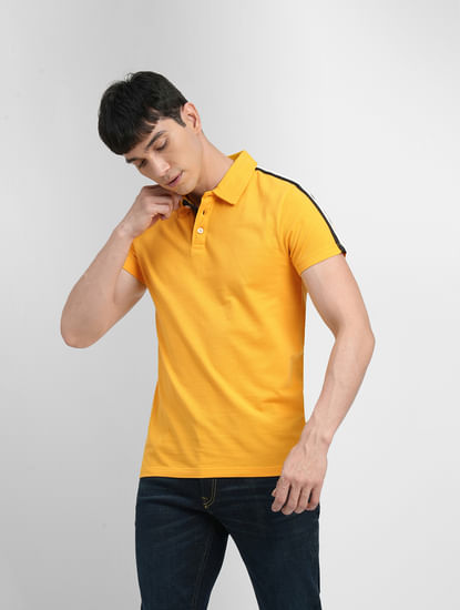 Yellow Tape Detail Polo Neck T-shirt