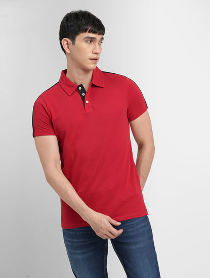 Red Tape Detail Polo Neck T-shirt