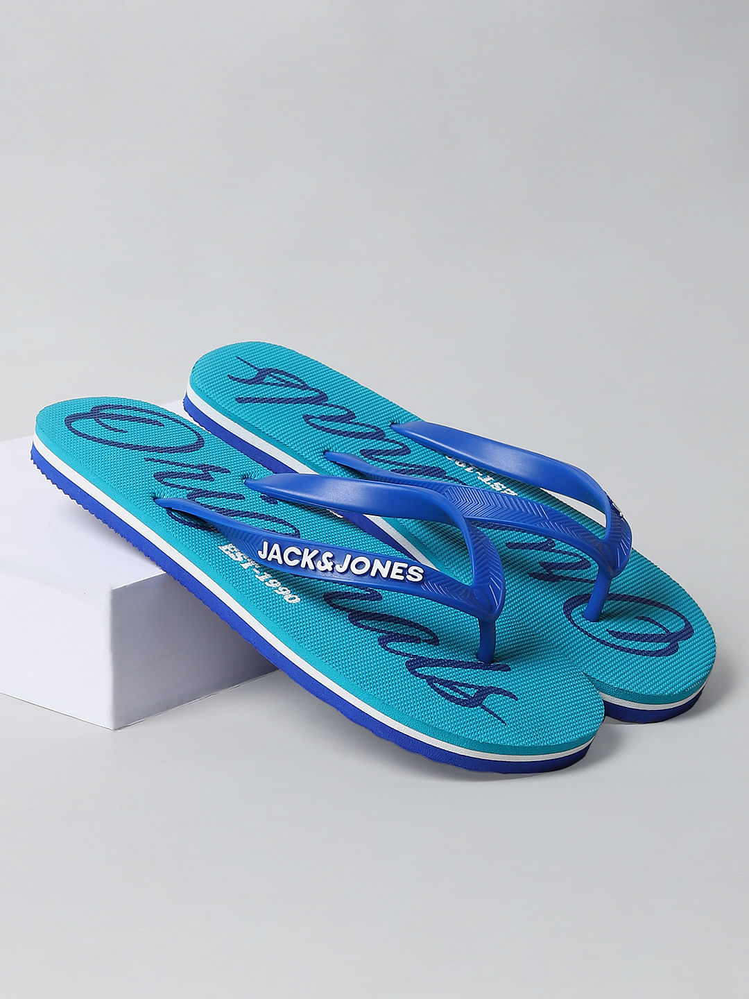 Buy Blue Logo Print Flip Flops for Men