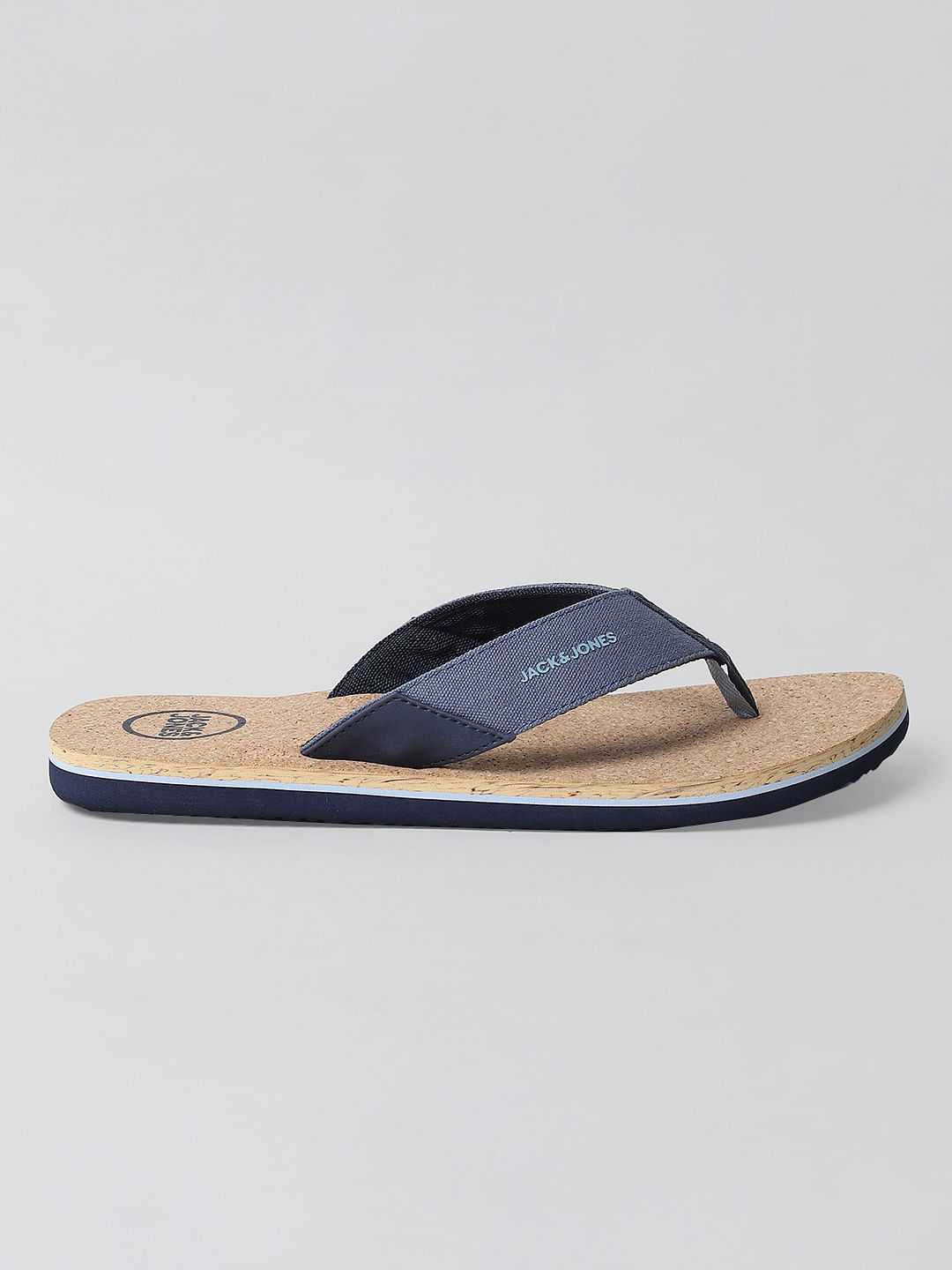 Beige and Blue Flip Flops