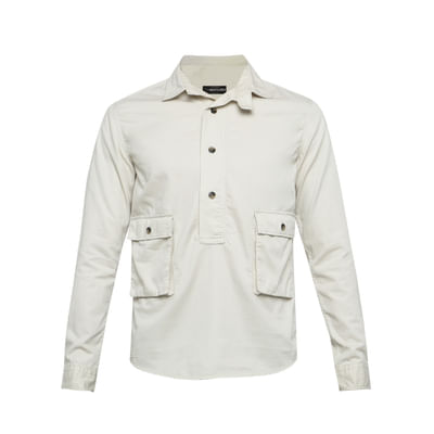 White Flap Pockets Full Sleeves Shirt