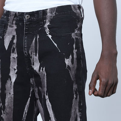 Black Abstract Print Anti-fit Jeans