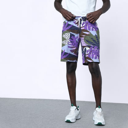 Purple Tropical Printed Co-ord Shorts