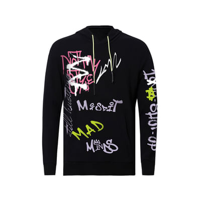 Black Graffiti Print Boxy Hooded Sweatshirt