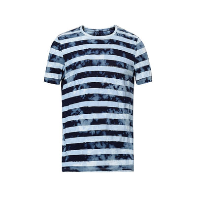 Blue Indigo Dyed Striped Crew Neck T-shirt