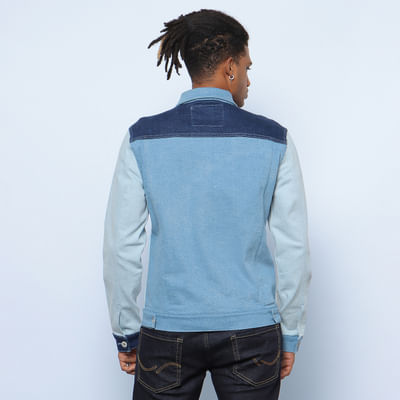 Blue Colourblocked Denim Jacket
