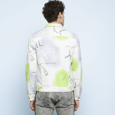White Digital-Spray Paint Effect Jacket