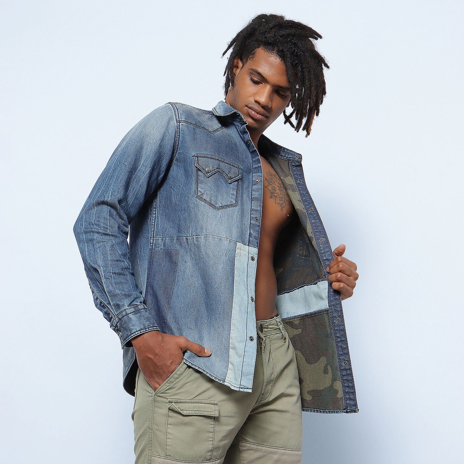 denim shirt with cargo pants