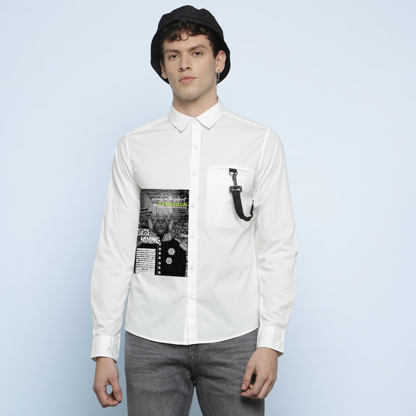 White Digital Print Full Sleeves Shirt