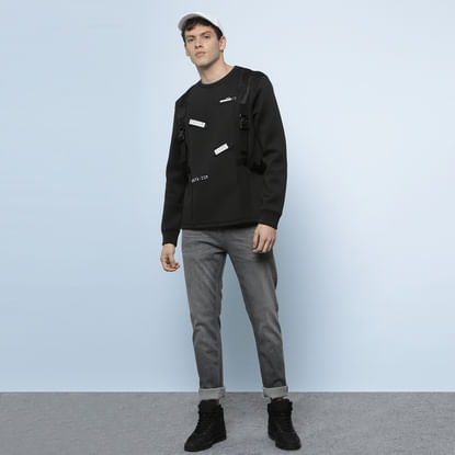 Black Applique Tape Detail Sweatshirt