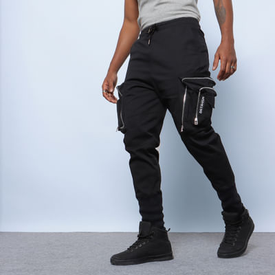 Black 3D Pockets Slim Fit Cargo Pants