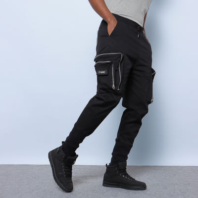 Black 3D Pockets Slim Fit Cargo Pants