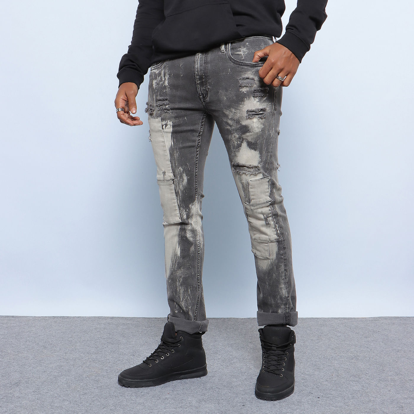 Black Low Rise Distressed Clark Regular Fit Jeans 