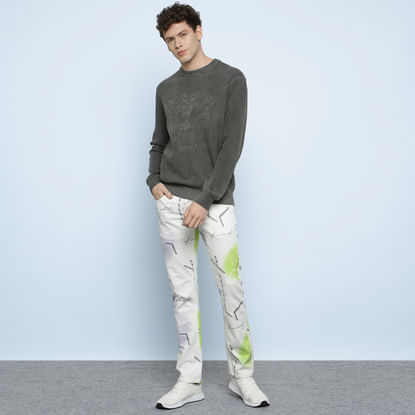 White Low Rise Spray Paint Effect Clark Regular Fit Jeans