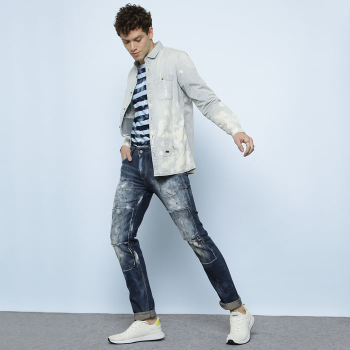 Blue Low Rise Heavily Washed Clark Regular Fit Jeans