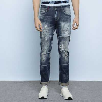 Blue Low Rise Heavily Washed Clark Regular Fit Jeans