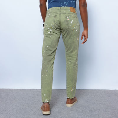 Green Low Rise Colourblocked Printed Frank Anti-Fit Pants