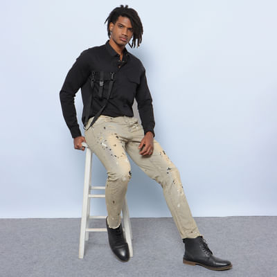 Brown Low Rise Pinstriped Washed Frank Anti-Fit Pants