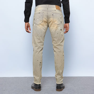 Brown Low Rise Pinstriped Washed Frank Anti-Fit Pants