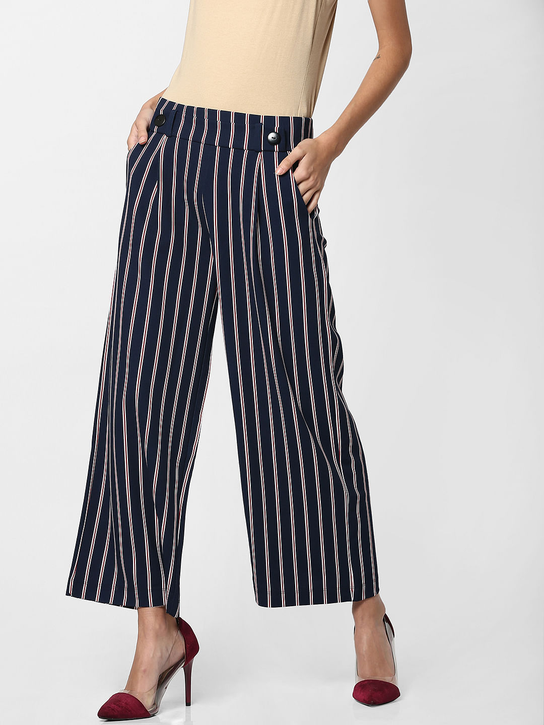 striped navy pants