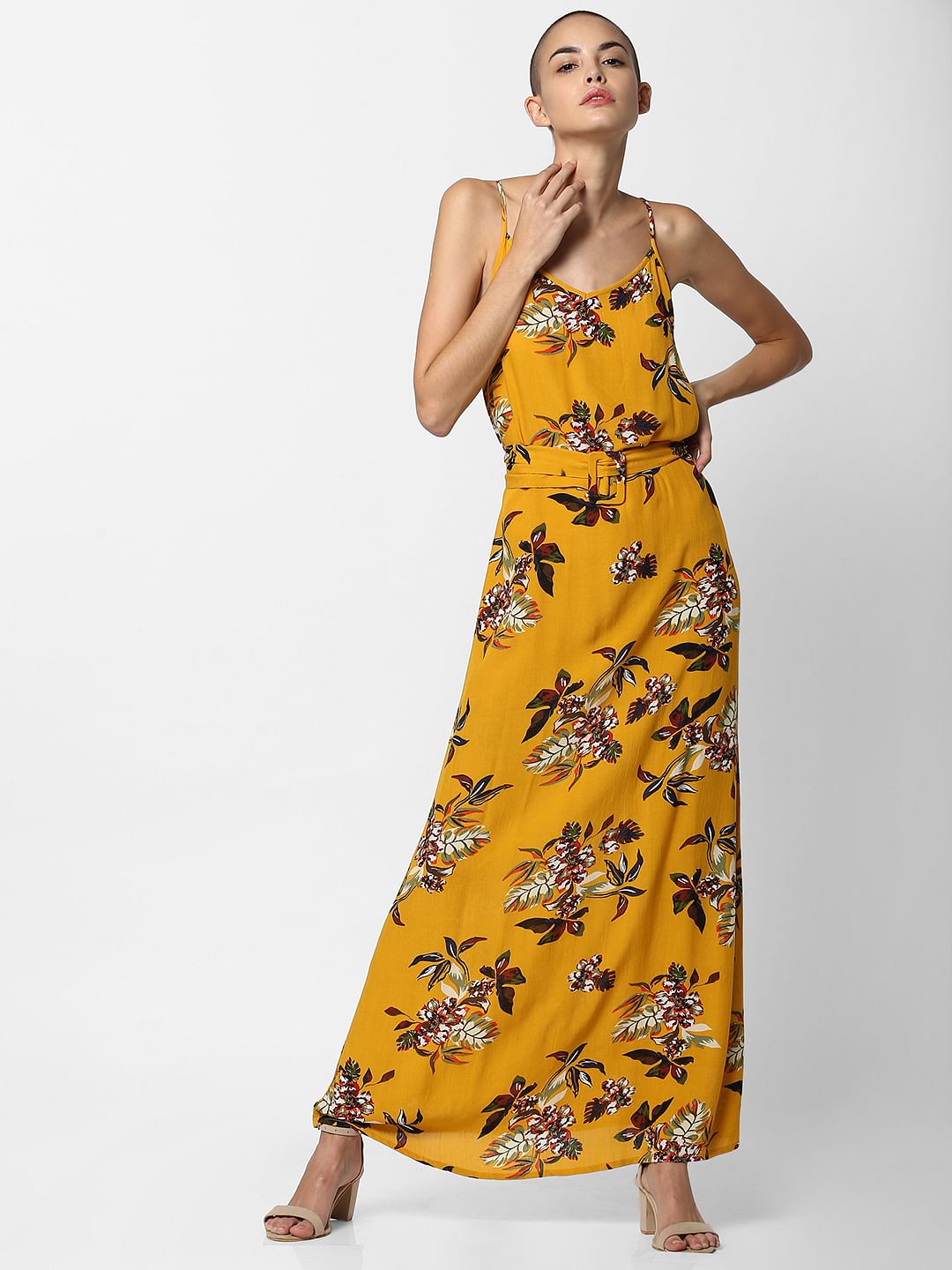 girls mustard floral dress