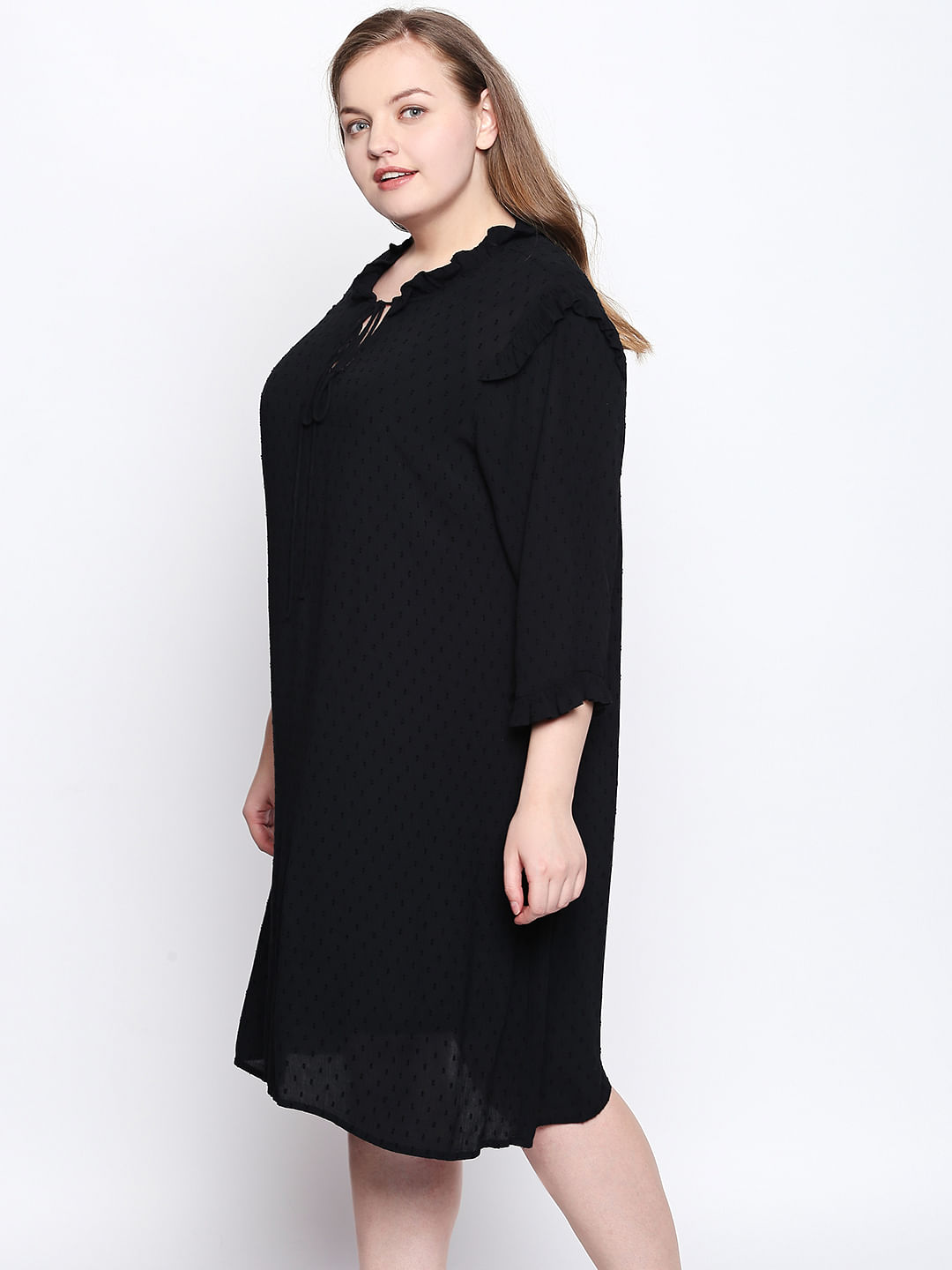 black ruffle shift dress