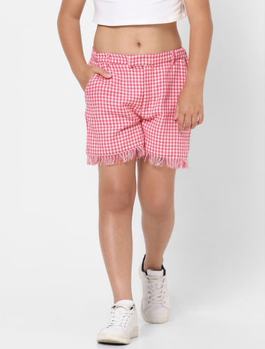 Girls Pink Low Rise Check Shorts
