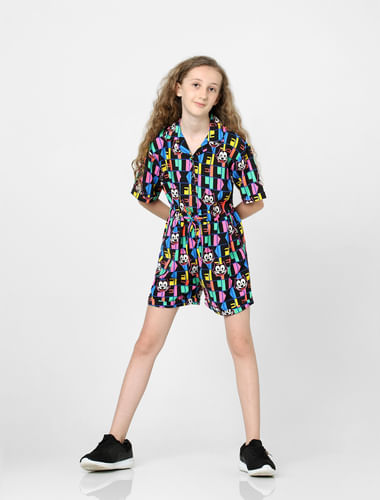 Kids Only X Felix Black All Over Print Playsuit