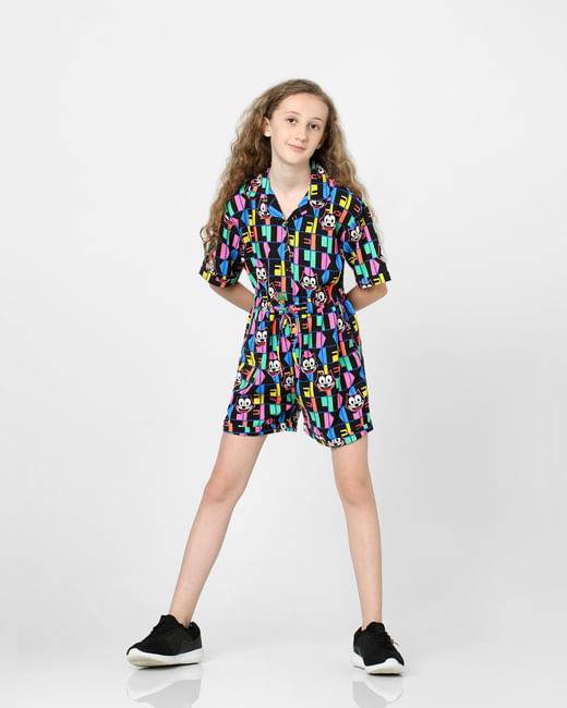 Kids Only X Felix Black All Over Print Playsuit