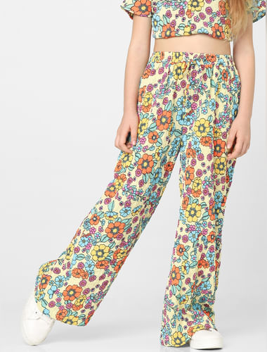 Yellow Floral Mid Rise Co-Ord Pants