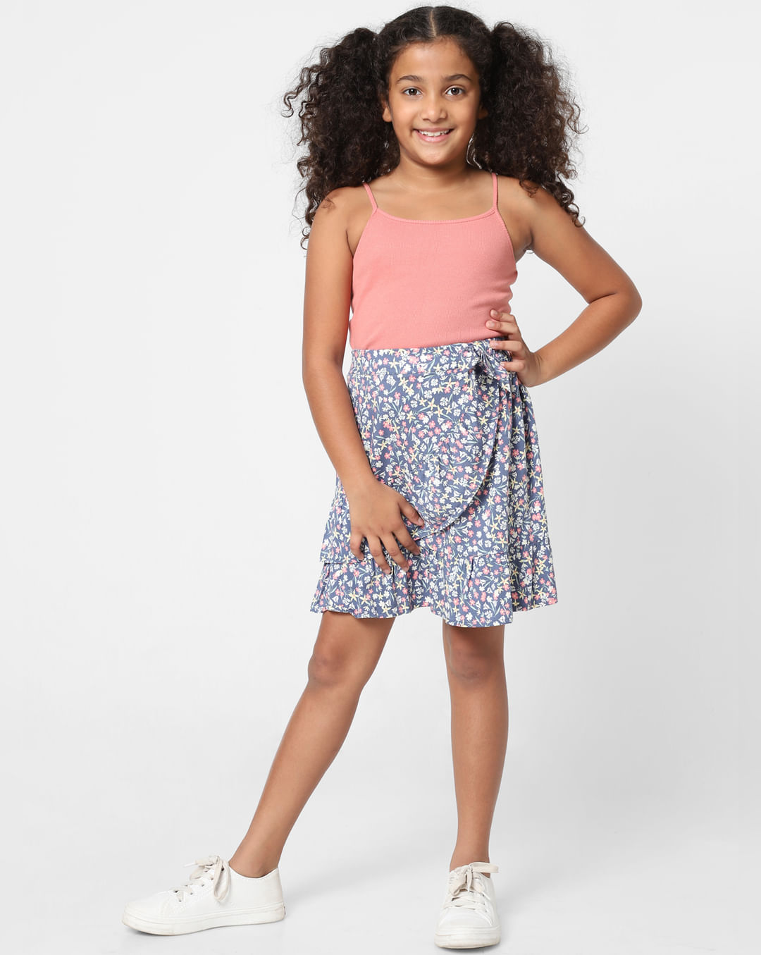 Buy Girls Blue Floral Mock Wrap Skirt Online at KidsOnly