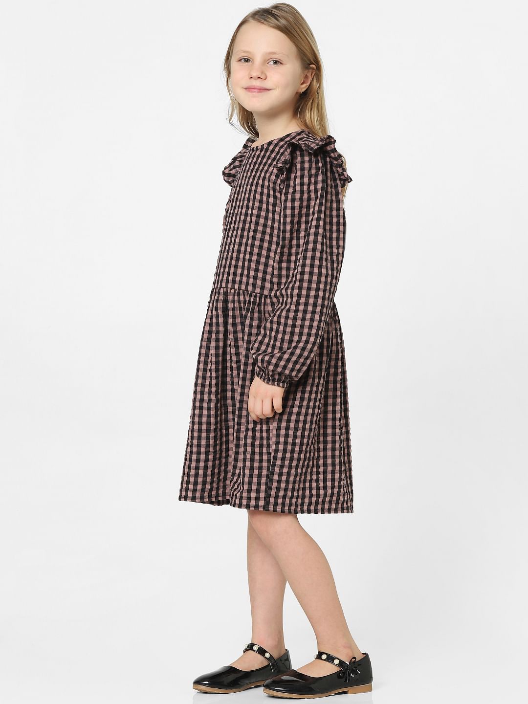 Buy Girls Black Check Print Shift Dress Online at KidsOnly 127831101