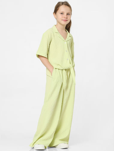 Girls Green Mid Rise Co-ord Pants
