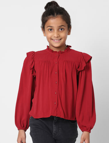 Girls Red Frill Detail Top