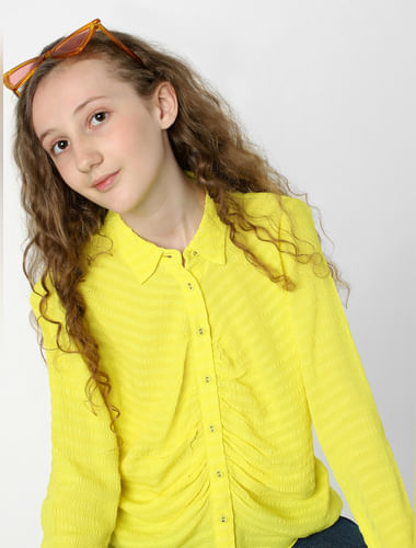 Girls Yellow Self-Print Shirt