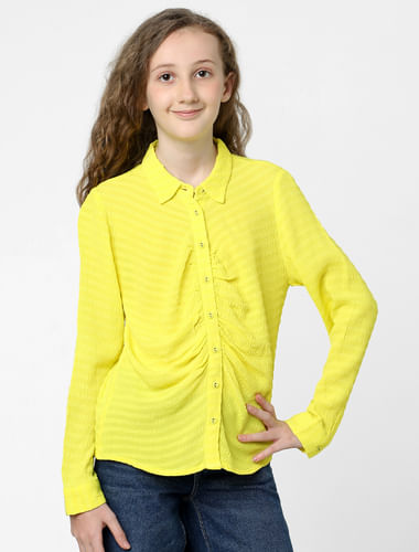 Girls Yellow Self-Print Shirt