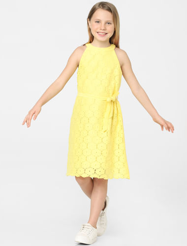 Girls Yellow Lace Shift Dress