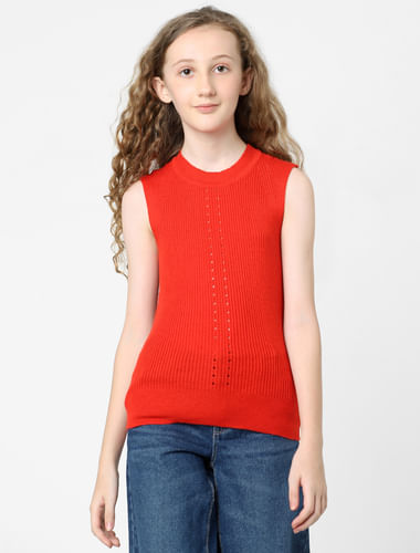 Girls Red Flat Knit Top