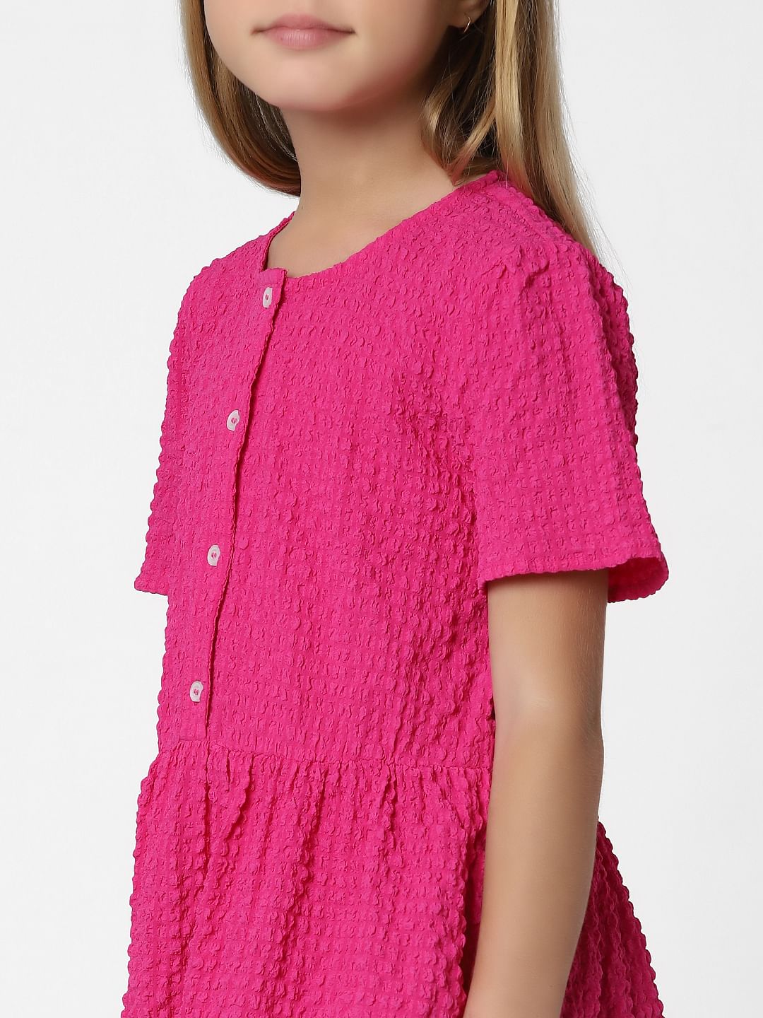 Buy Girls Dark Pink Button Detail Dress Online at KidsOnly 262729906